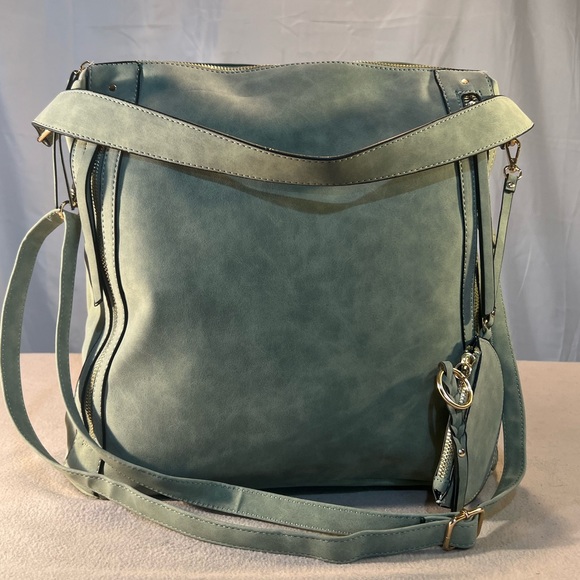 Tahari Handbags - New Tahari Faux Suede Double Zipper Top Pale Green Bag with Shoulder Strap